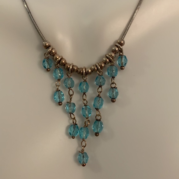 Ocean Blue Faceted Beaded Dangles Necklace with Lobster Clasp - Picture 3 of 7